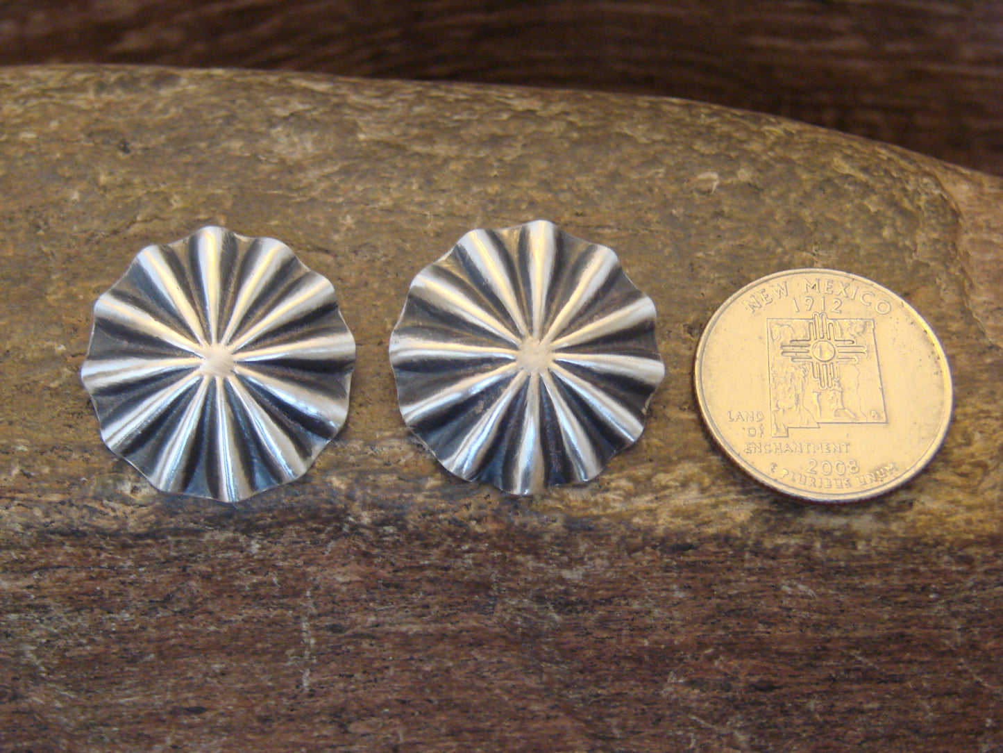 Native American Sterling Silver Concho Post Earrings by Soce