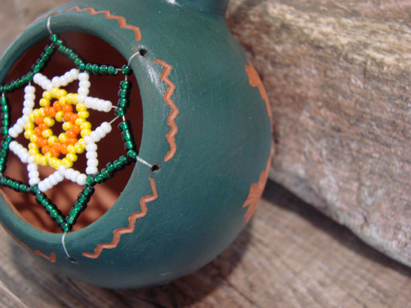 Native American Hand Etched Beaded Dream Catcher Ornament - Benally