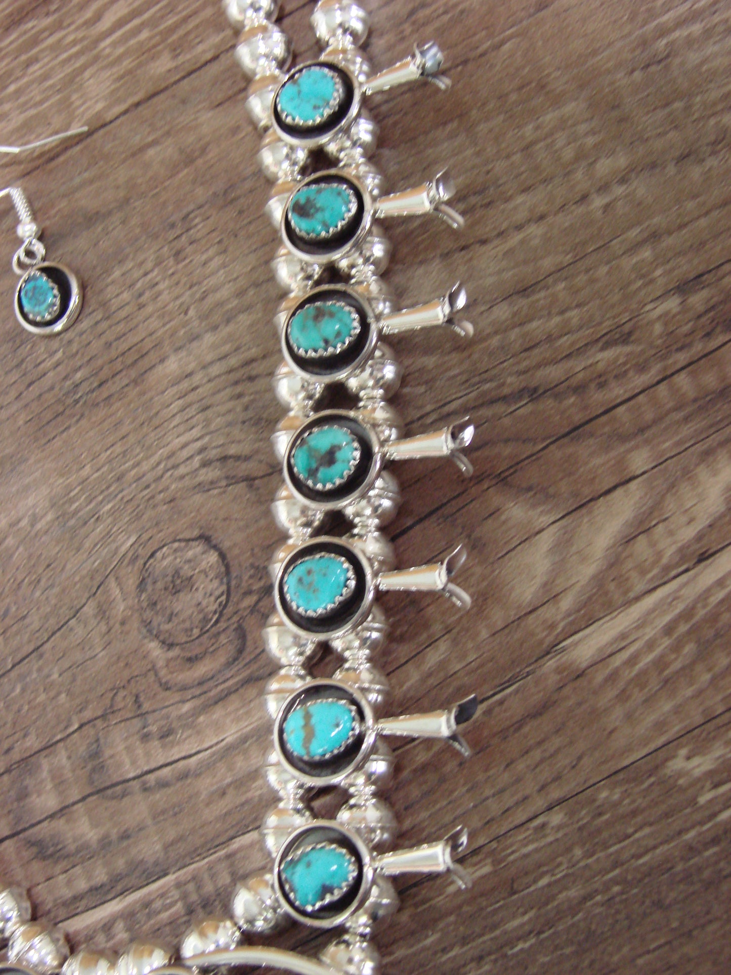 Native American Sterling Silver Turquoise Squash Blossom Set by Garcia