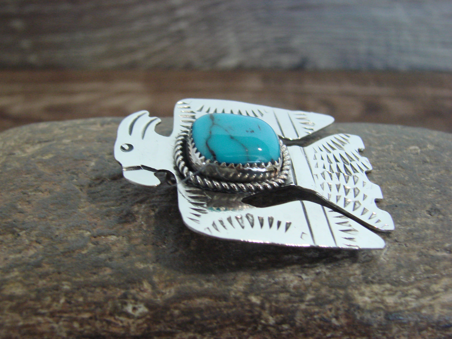 Native American Nickel Silver & Turquoise Parrot Pendant - Cleveland