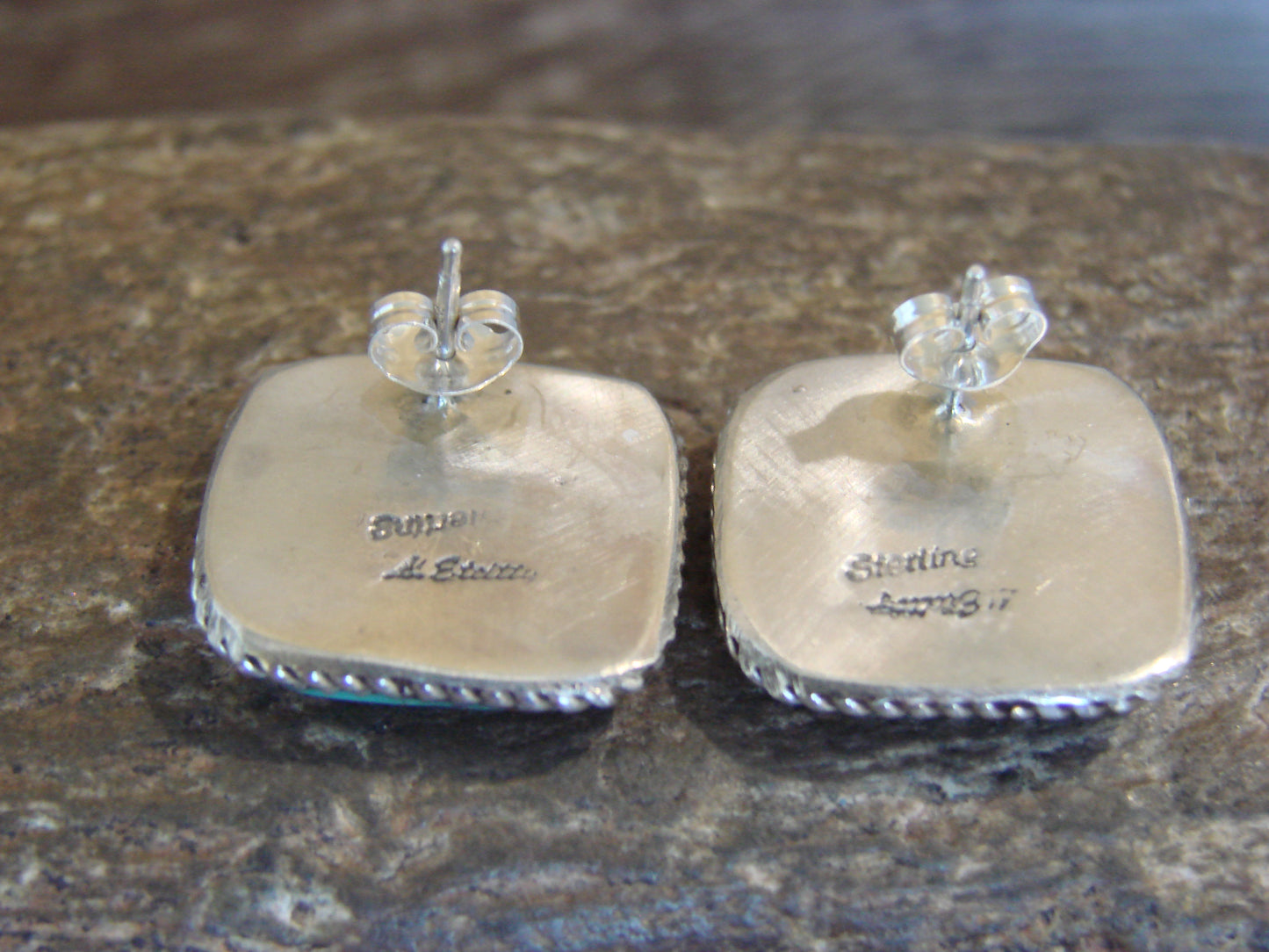 Native American Sterling Silver & Turquoise Post Earrings - Larry