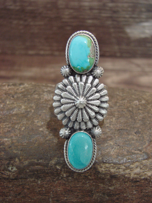 Native American Sterling Silver & Turquoise Ring Signed Yellowhair - Size 9