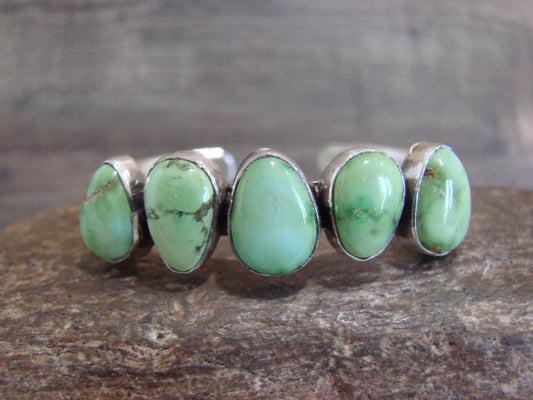 Native American Sterling Silver & Sonoran Turquoise Row Bracelet Signed Lewis