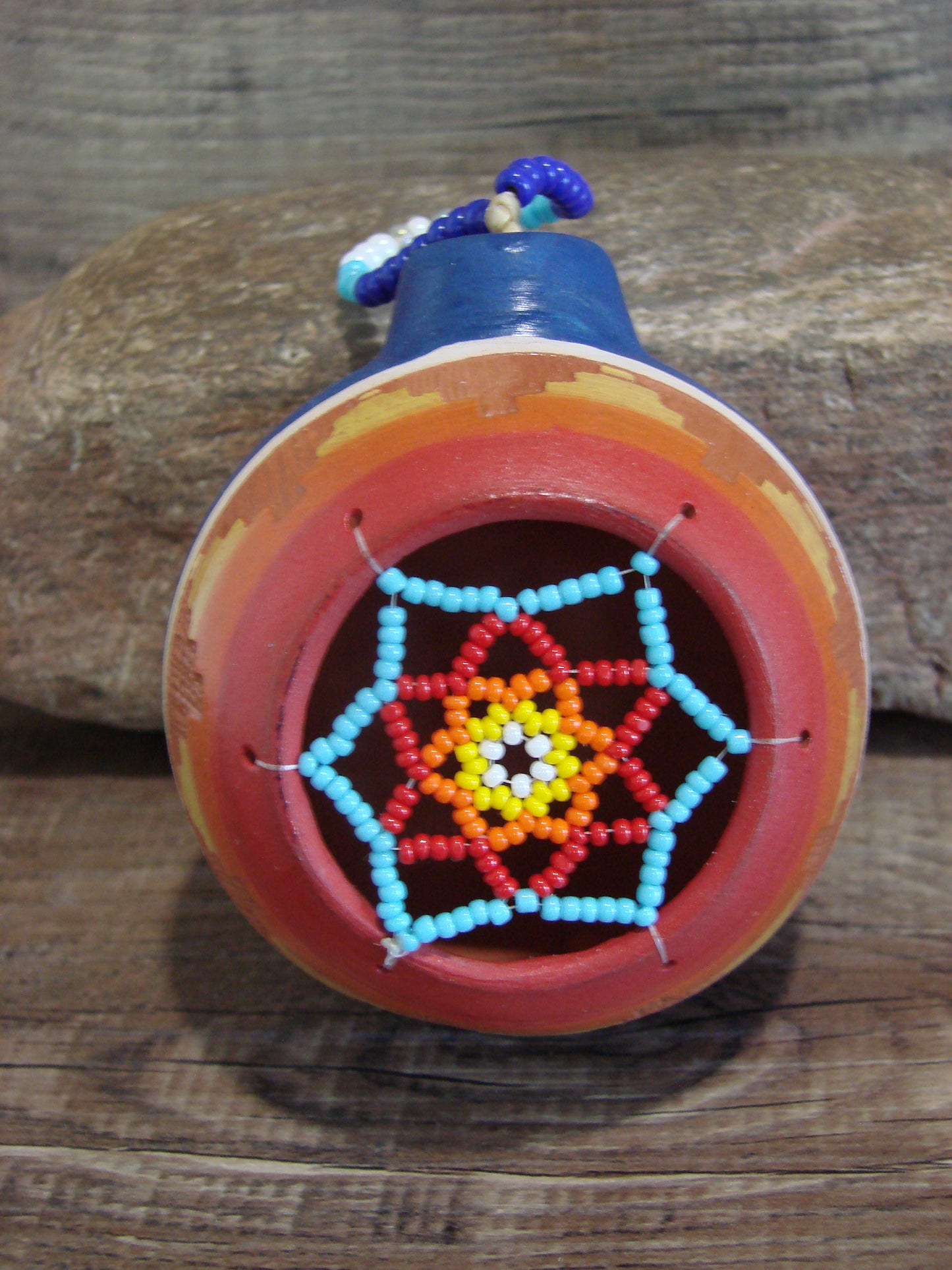Native American Hand Etched Beaded Dream Catcher Ornament - Benally