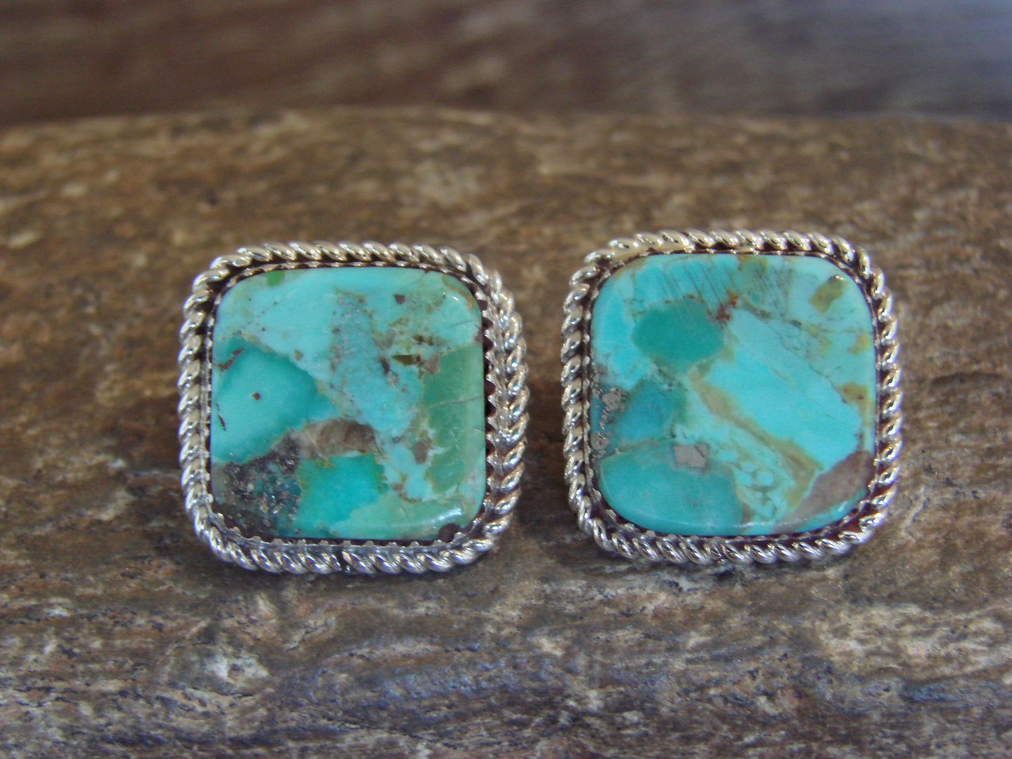 Native American Sterling Silver & Turquoise Post Earrings - Larry