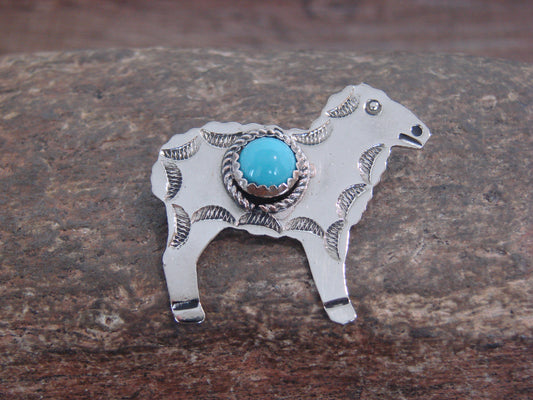 Native American Nickel Silver & Turquoise Lamb Pendant - Cleveland