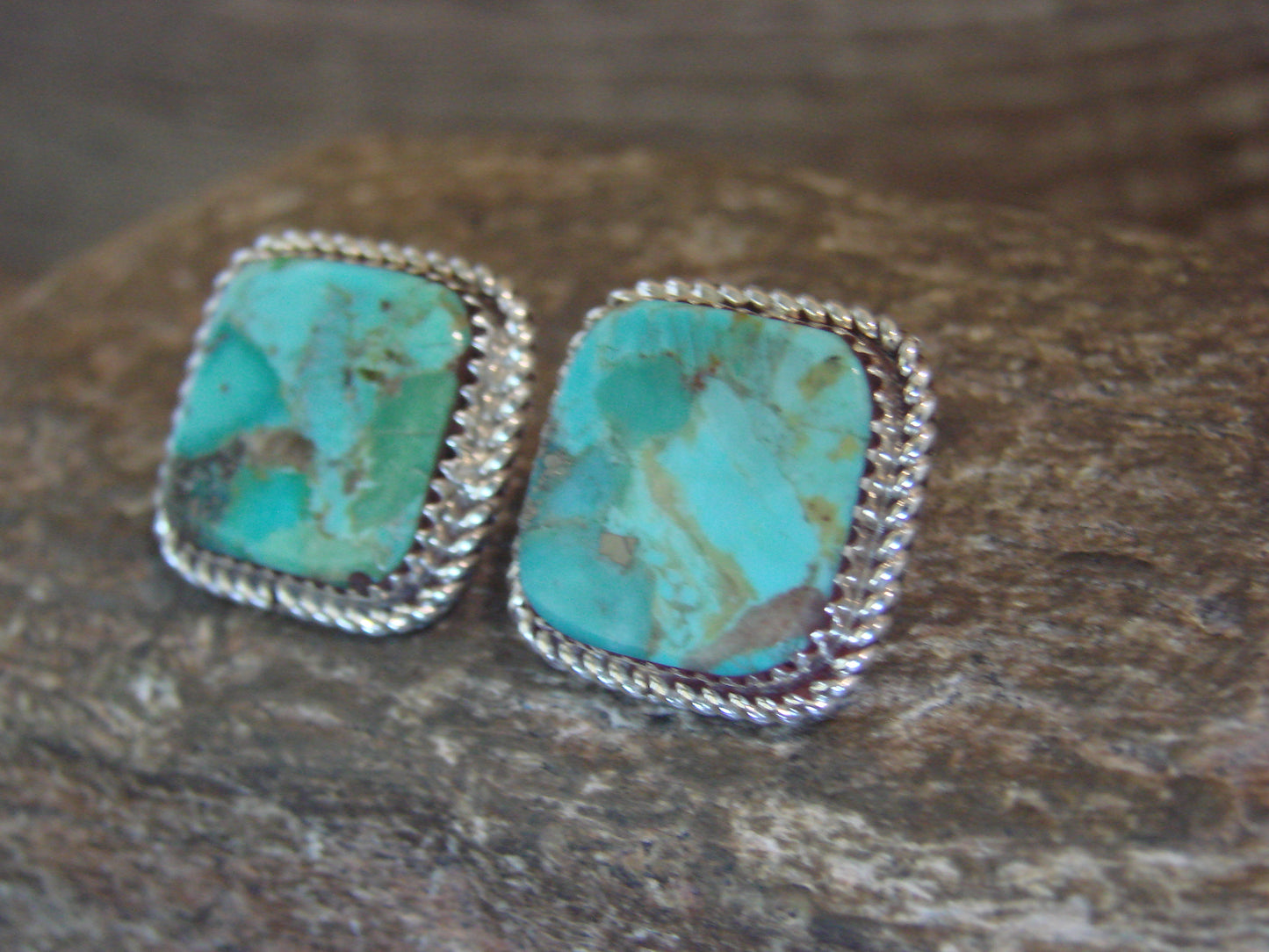 Native American Sterling Silver & Turquoise Post Earrings - Larry