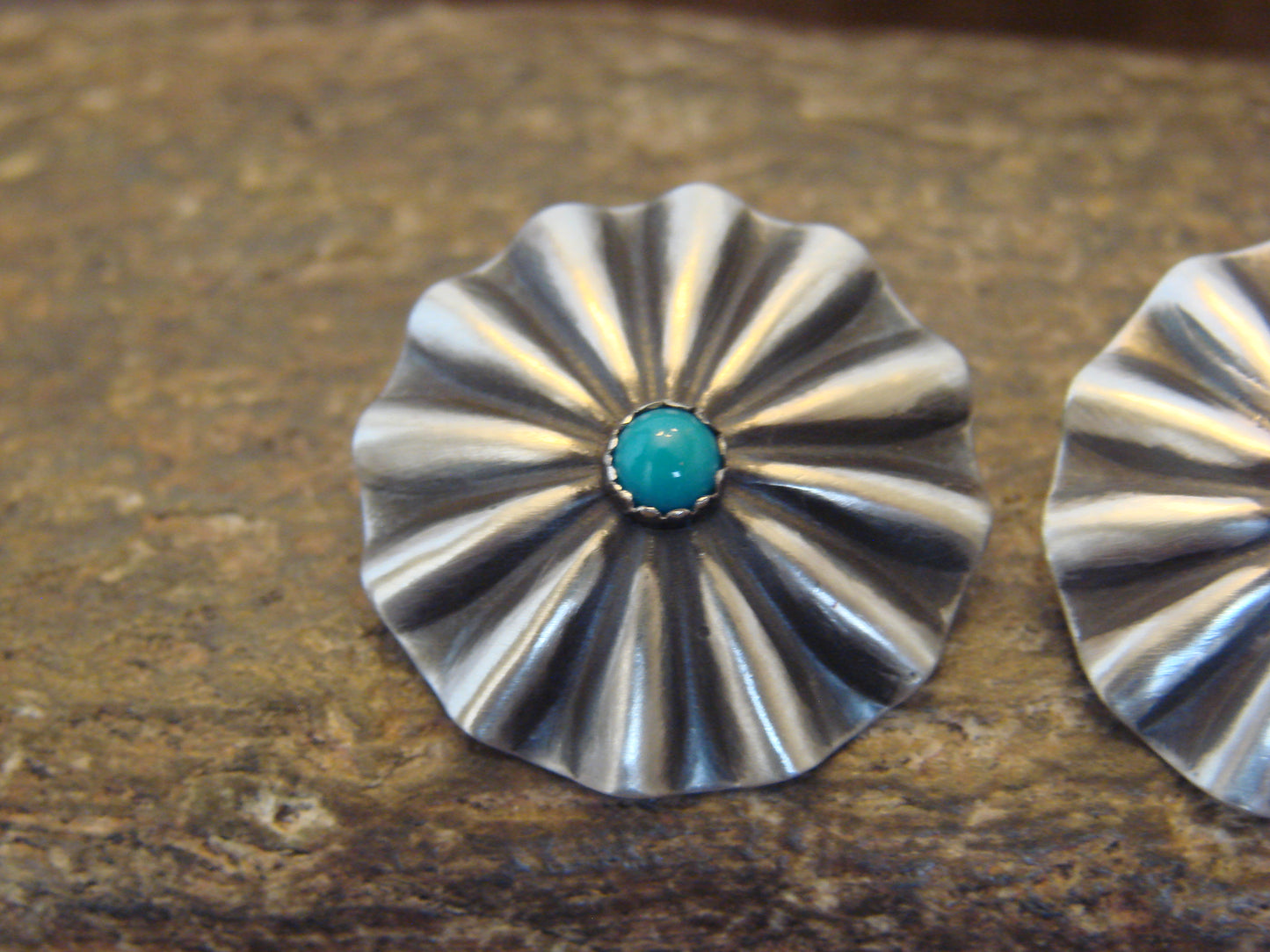 Native American Sterling Silver & Turquoise Concho Post Earrings by Soce