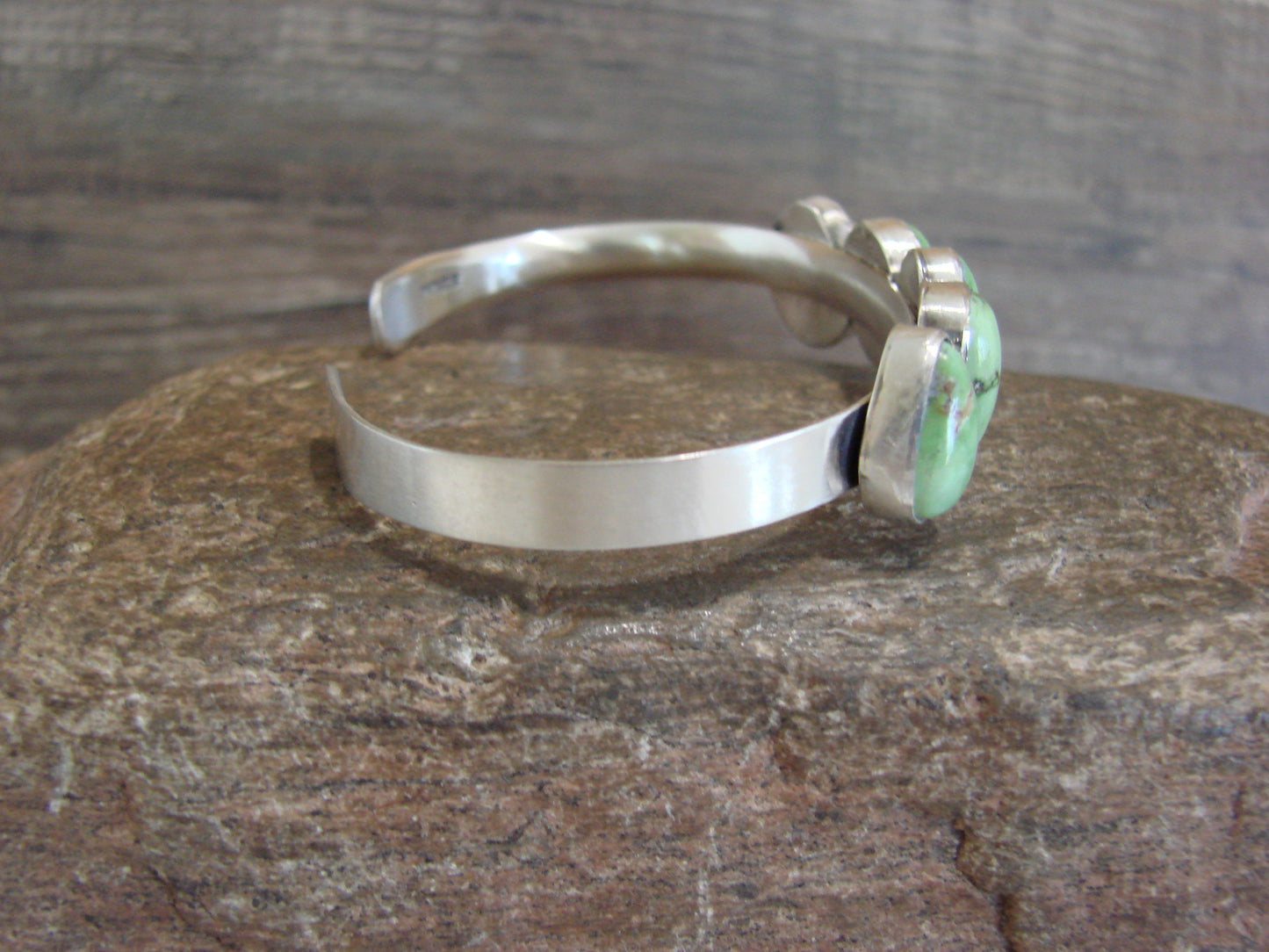 Native American Sterling Silver & Sonoran Turquoise Row Bracelet Signed Lewis