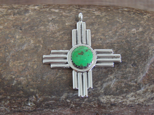 Native American Sterling Silver & Gaspeite Zia Symbol Pendant - Yazzie
