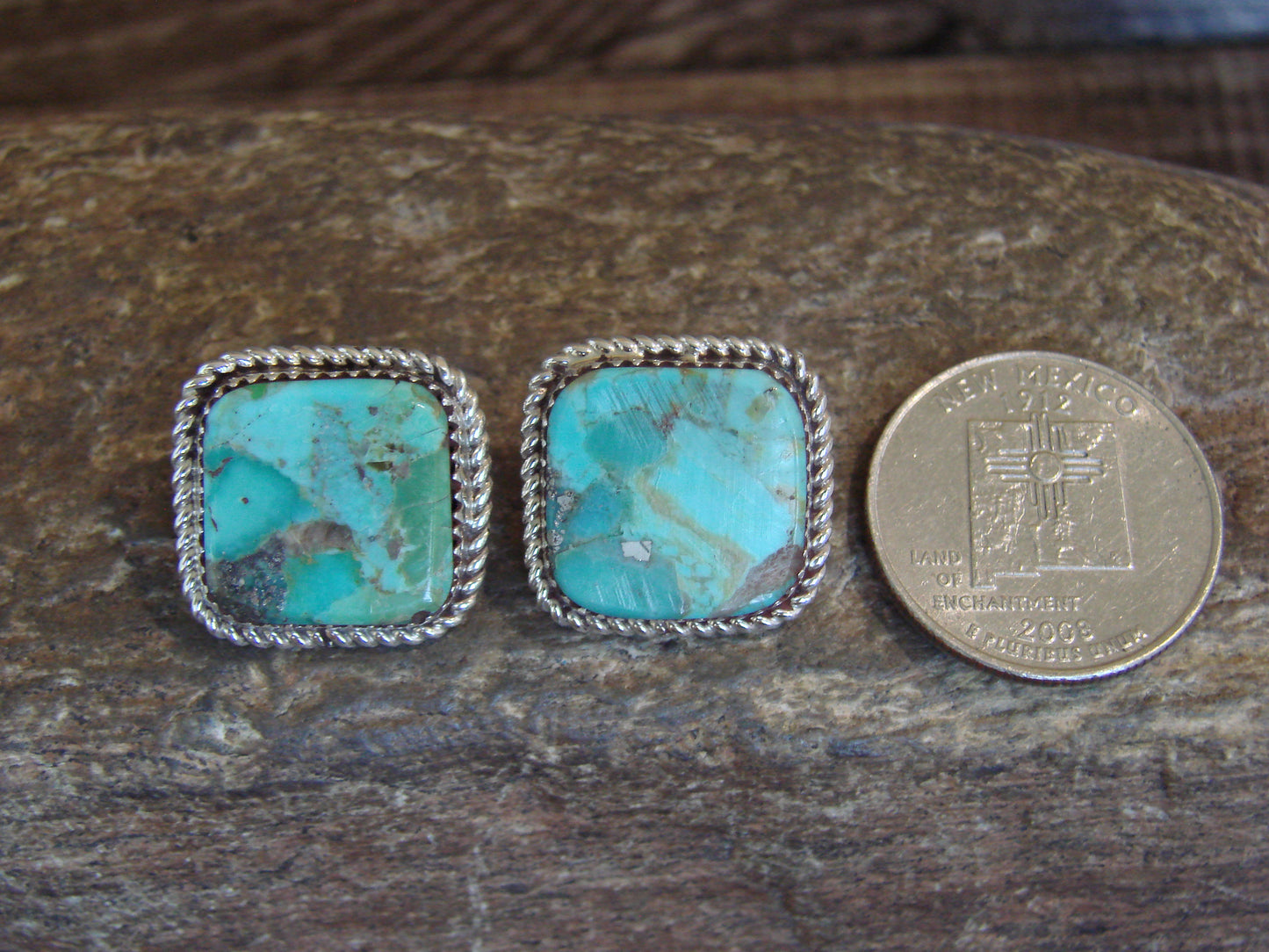 Native American Sterling Silver & Turquoise Post Earrings - Larry