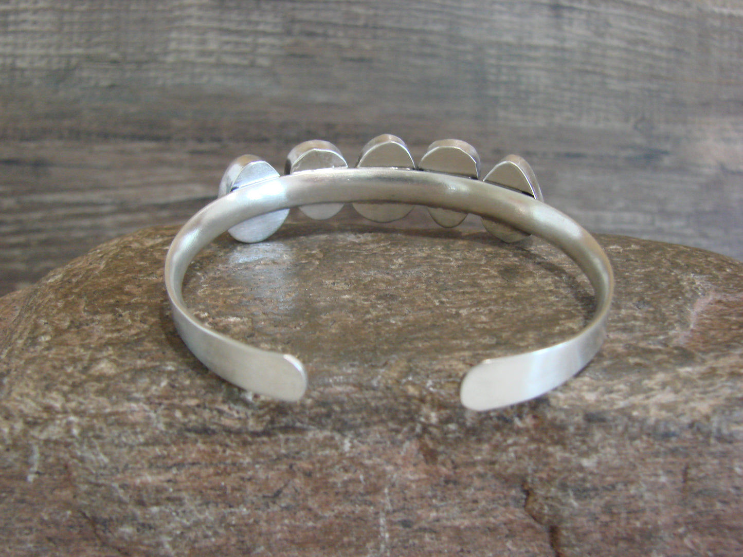Native American Sterling Silver & Sonoran Turquoise Row Bracelet Signed Lewis