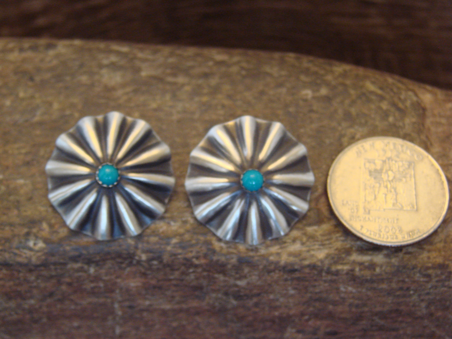 Native American Sterling Silver & Turquoise Concho Post Earrings by Soce