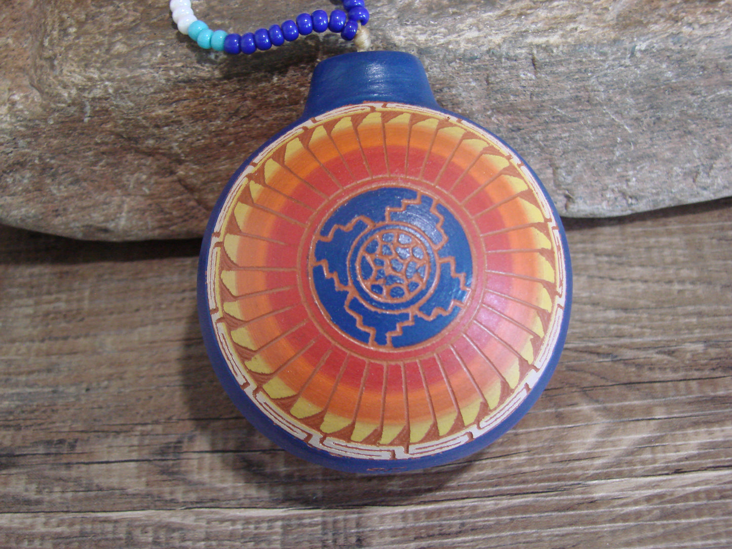 Native American Hand Etched Beaded Dream Catcher Ornament - Benally