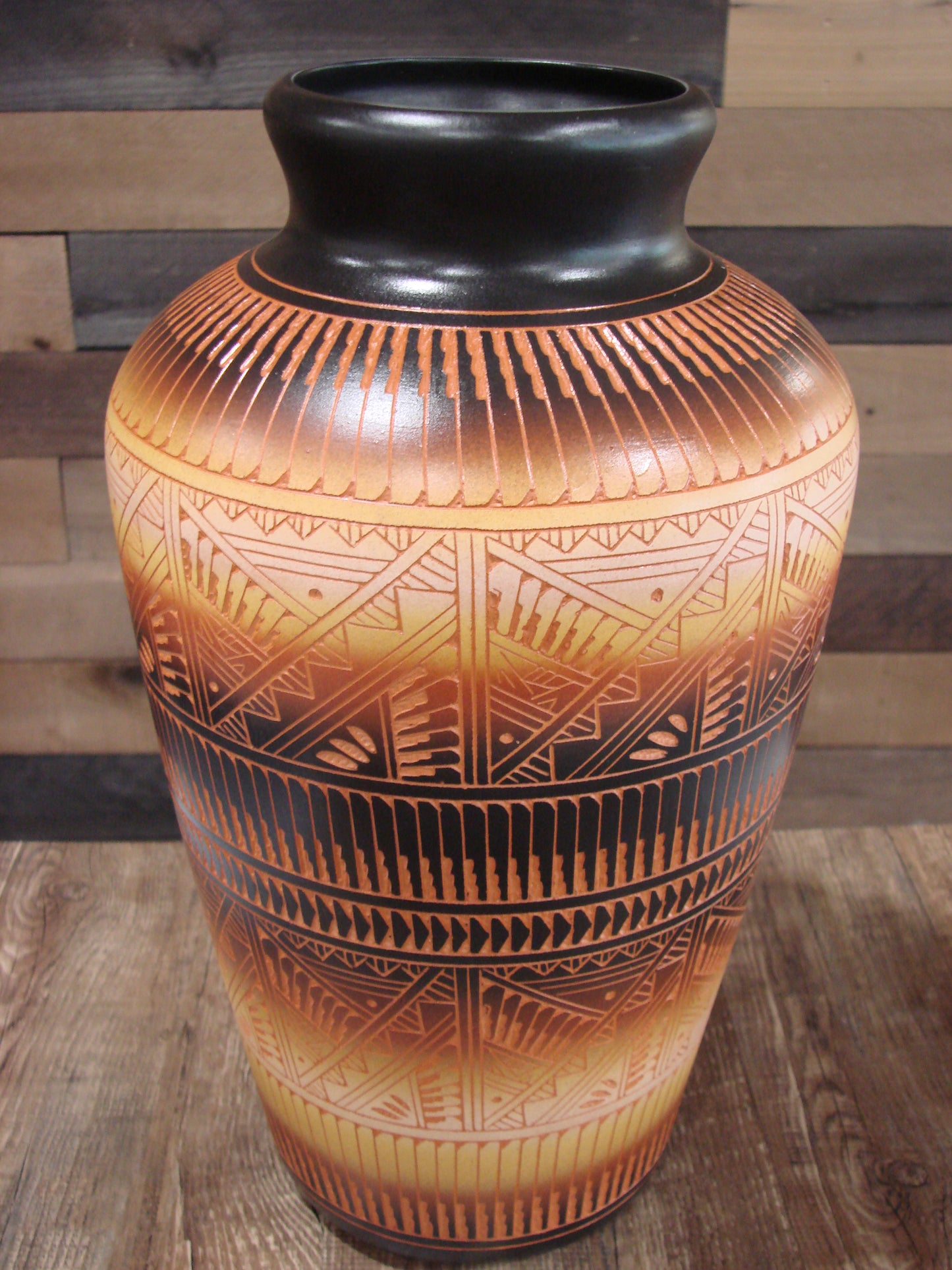 Large Native American Hand Etched Hummingbird Pottery by Aragon