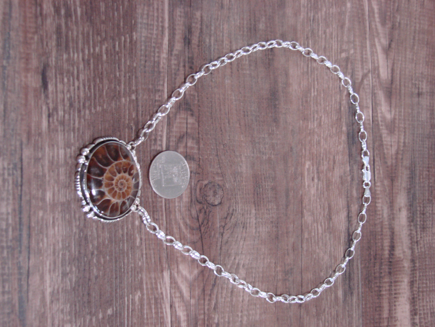Native American 19" Sterling Silver & Moroccan Ammonite Link Necklace by Begay