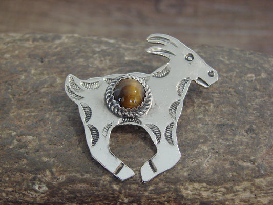 Native American Nickel Silver & Tiger Eye Goat Pendant - Cleveland