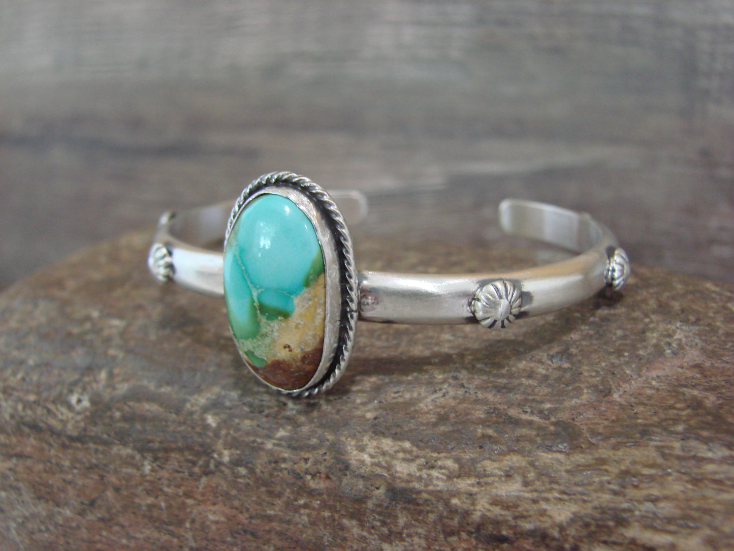 Native American Sterling Silver & Sonoran Turquoise Bracelet Signed SY
