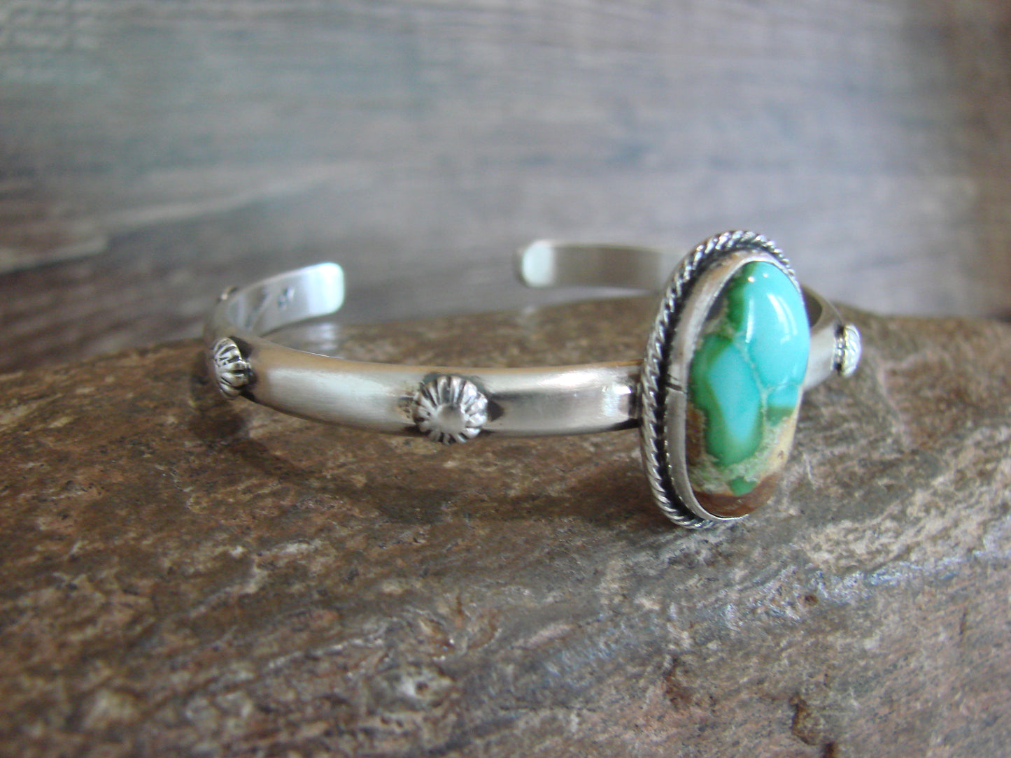 Native American Sterling Silver & Sonoran Turquoise Bracelet Signed SY