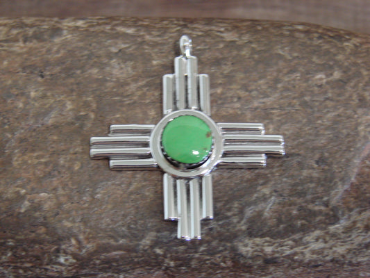 Native American Sterling Silver & Gaspeite Zia Symbol Pendant - Yazzie