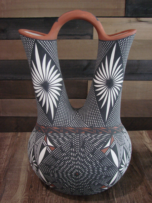 Native American Acoma Pueblo Fine Line Hand Painted Wedding Vase by Vallo