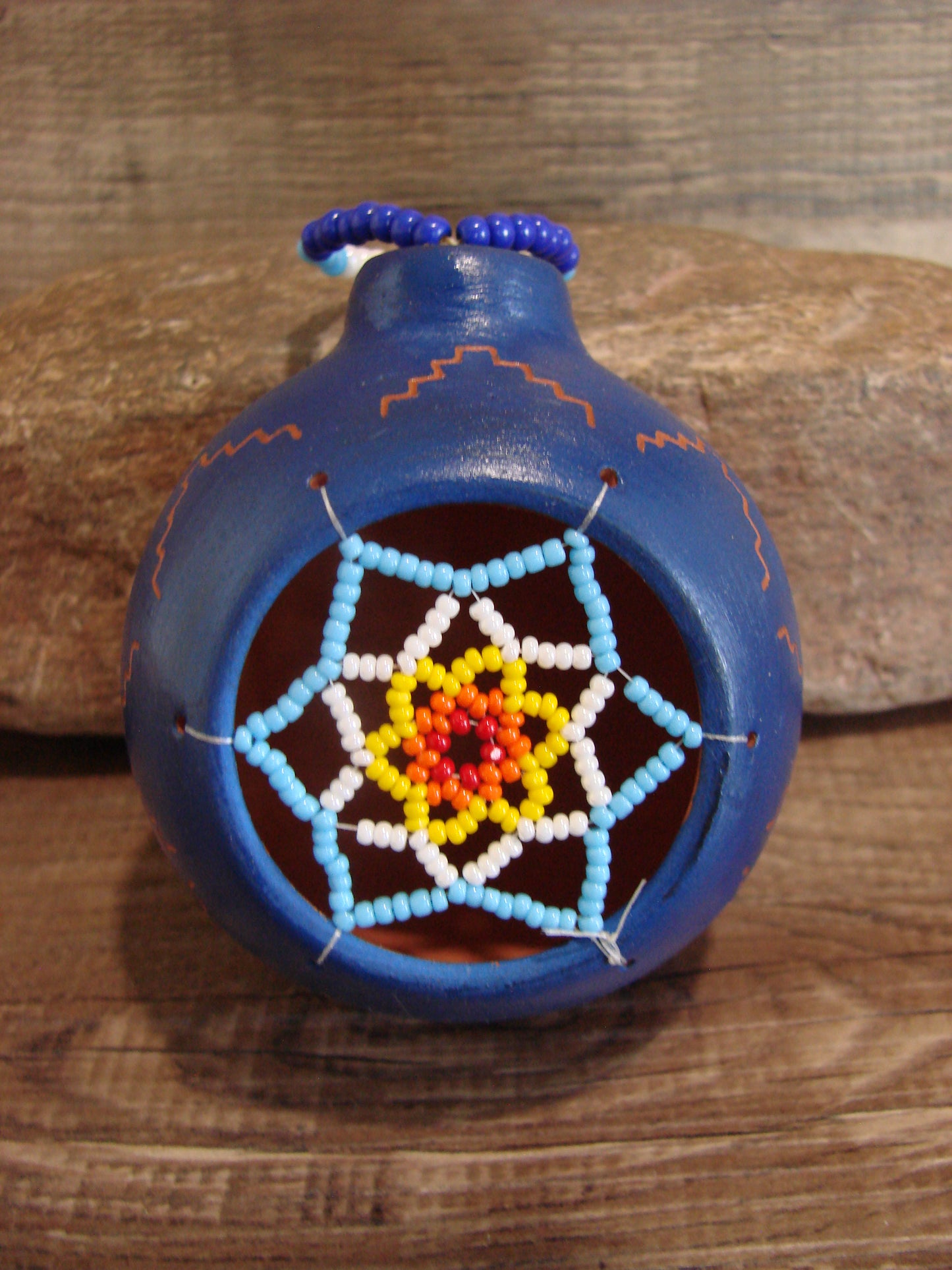 Native American Hand Etched Beaded Dream Catcher Ornament - Benally