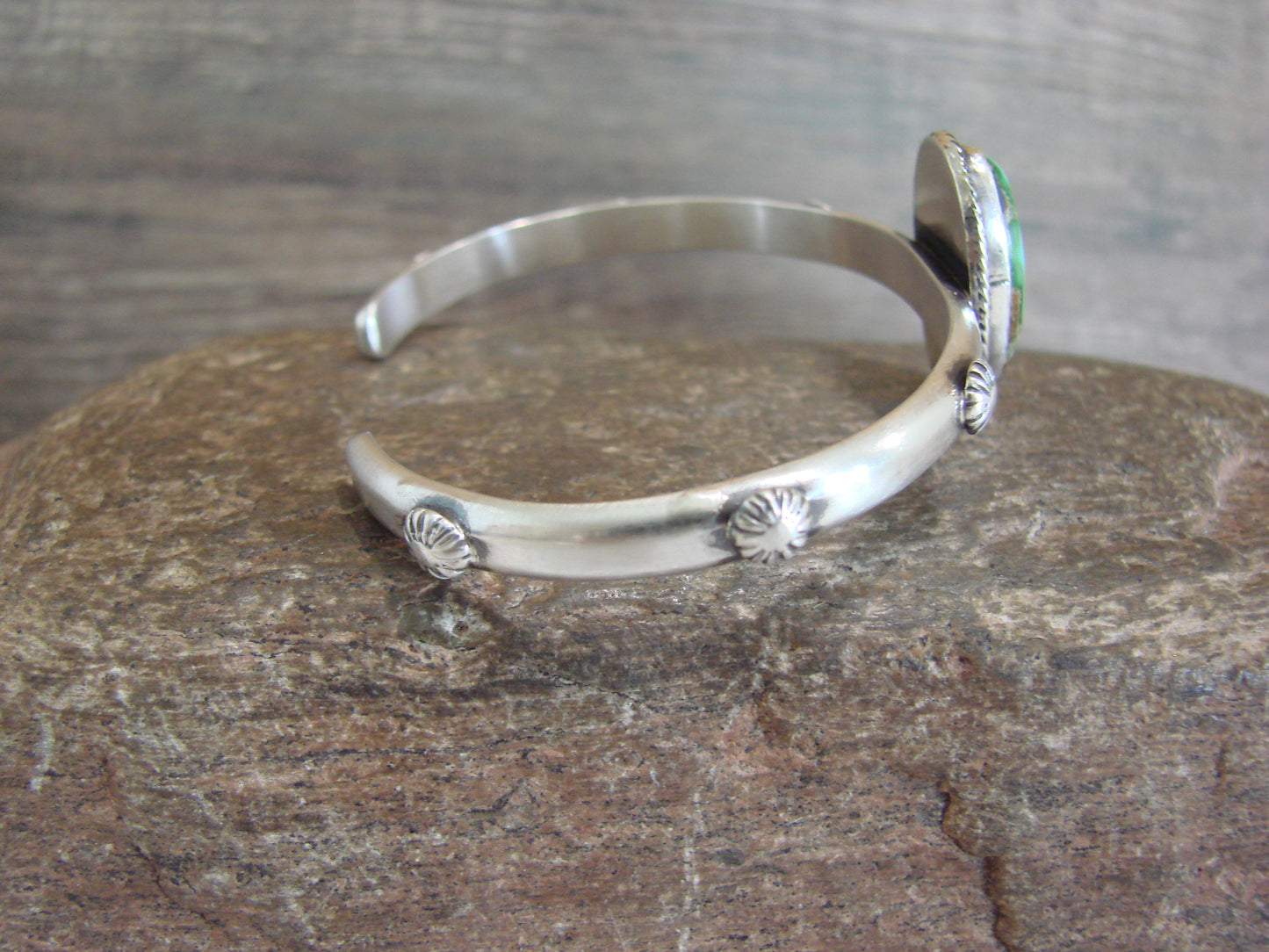 Native American Sterling Silver & Sonoran Turquoise Bracelet Signed SY