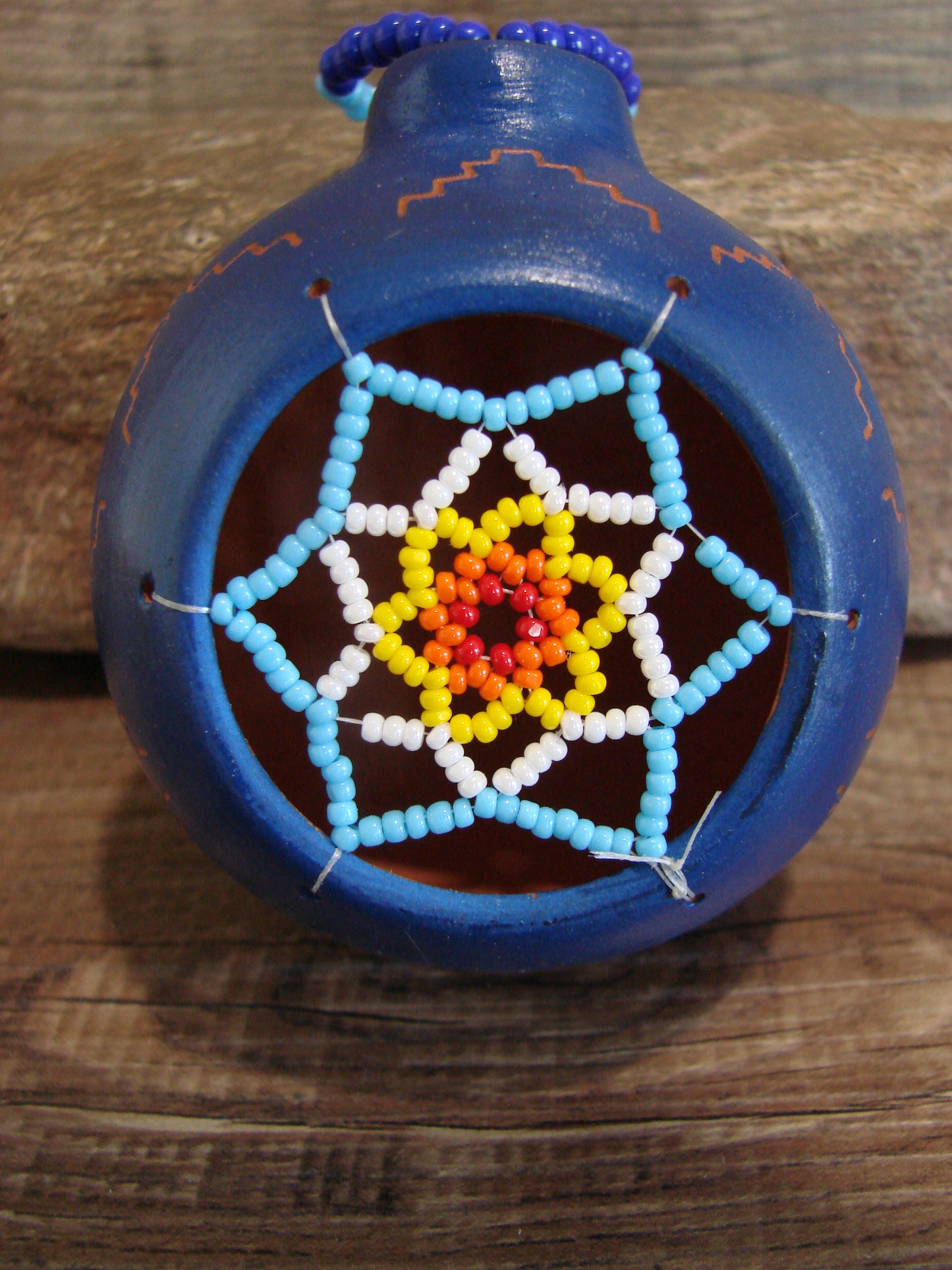 Native American Hand Etched Beaded Dream Catcher Ornament - Benally