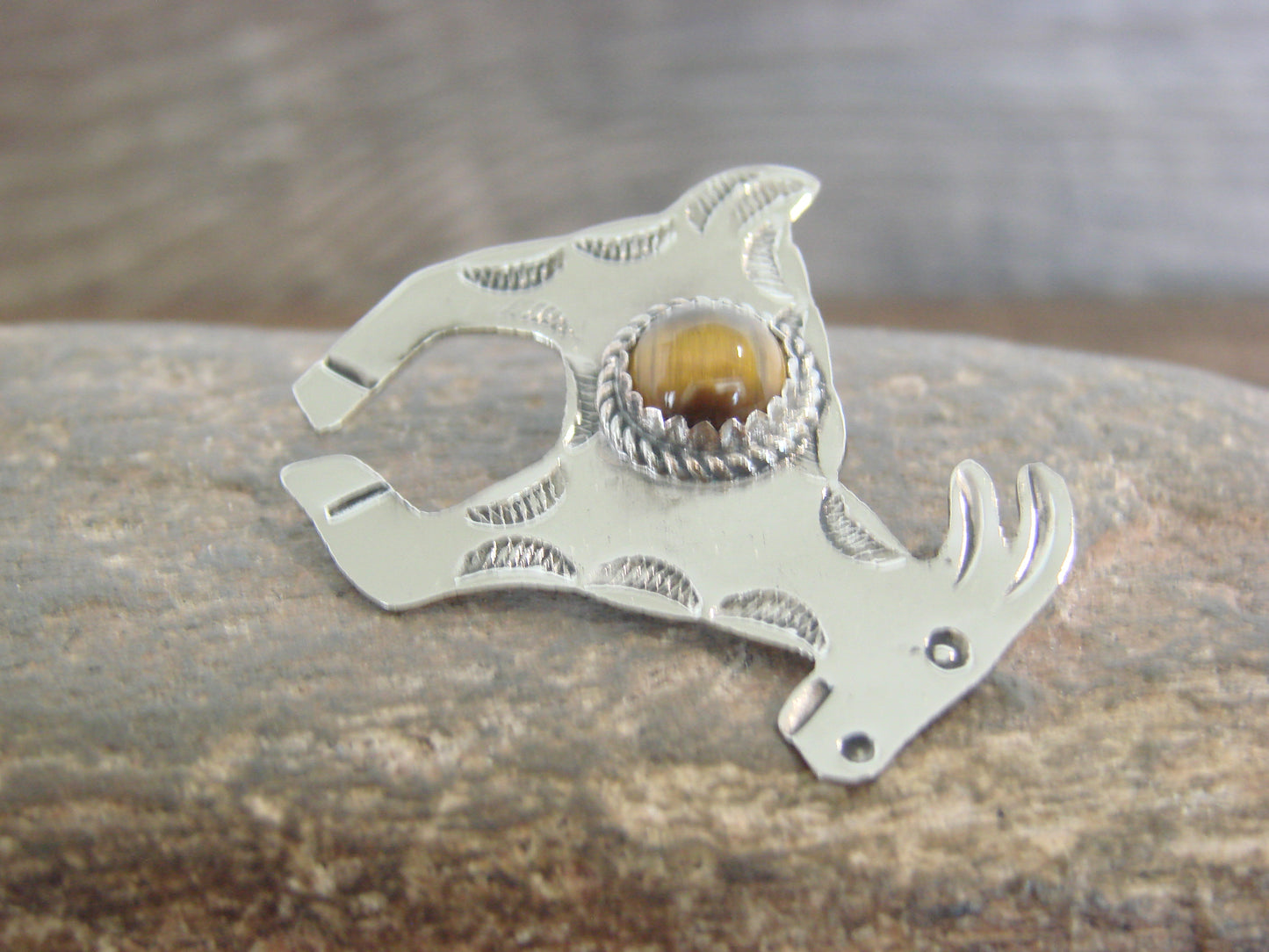 Native American Nickel Silver & Tiger Eye Goat Pendant - Cleveland