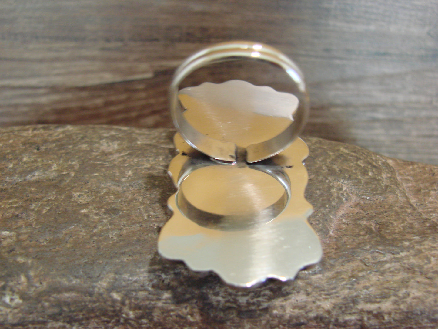 Native American Nickel Silver & Turquoise Adjustable Ring by Cleveland - Size 8 - 10