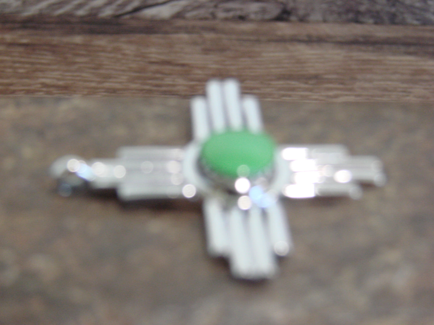 Native American Sterling Silver & Gaspeite Zia Symbol Pendant - Yazzie