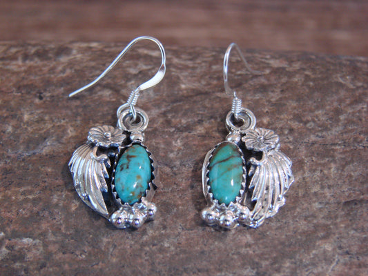 Native American Sterling Silver Turquoise Floral Earrings Dinetso