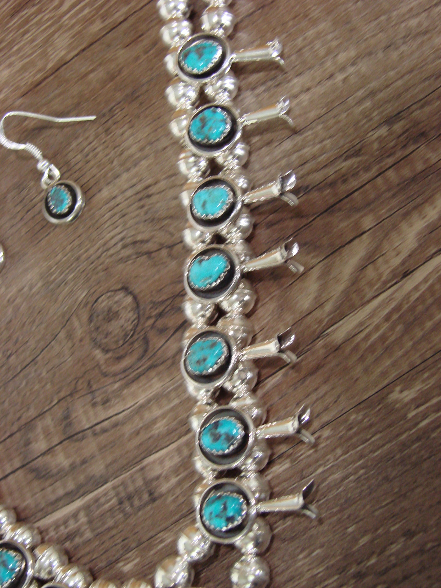Native American Sterling Silver Turquoise Squash Blossom Set by Garcia