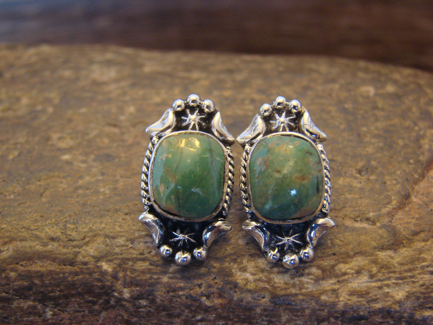 Native American Sterling Silver Sonoran Turquoise Post Earrings by McCarthy
