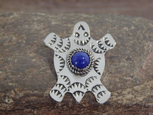 Native American Nickel Silver & Lapis Turtle Pendant - Cleveland