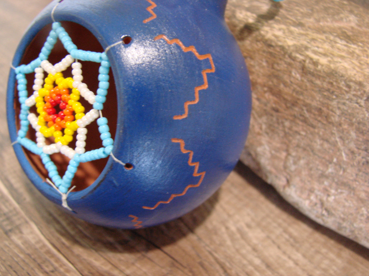 Native American Hand Etched Beaded Dream Catcher Ornament - Benally