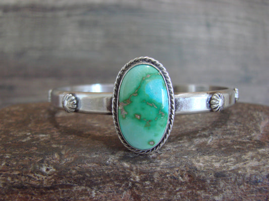 Native American Sterling Silver & Sonoran Turquoise Bracelet Signed SY