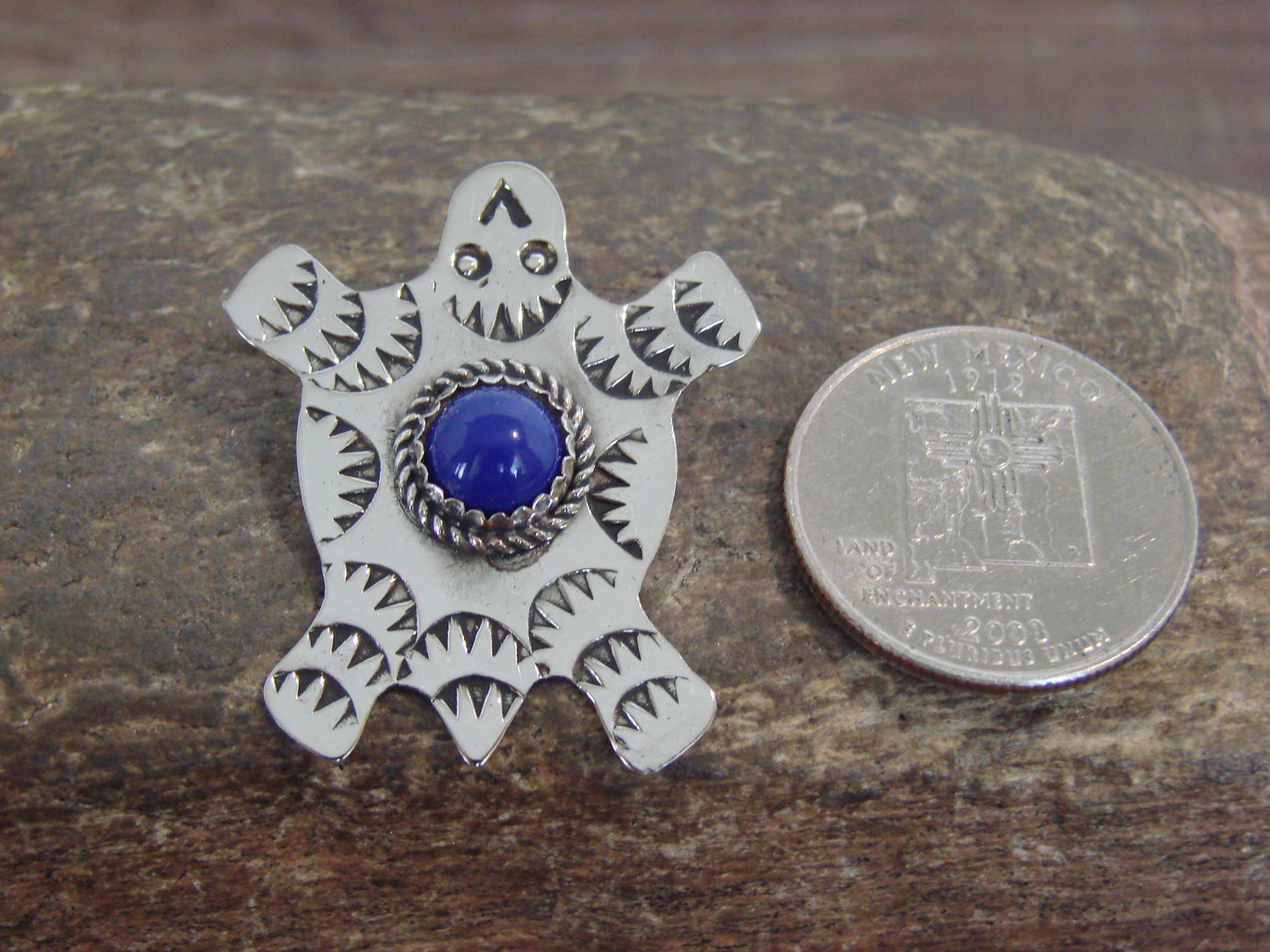 Native American Nickel Silver & Lapis Turtle Pendant - Cleveland