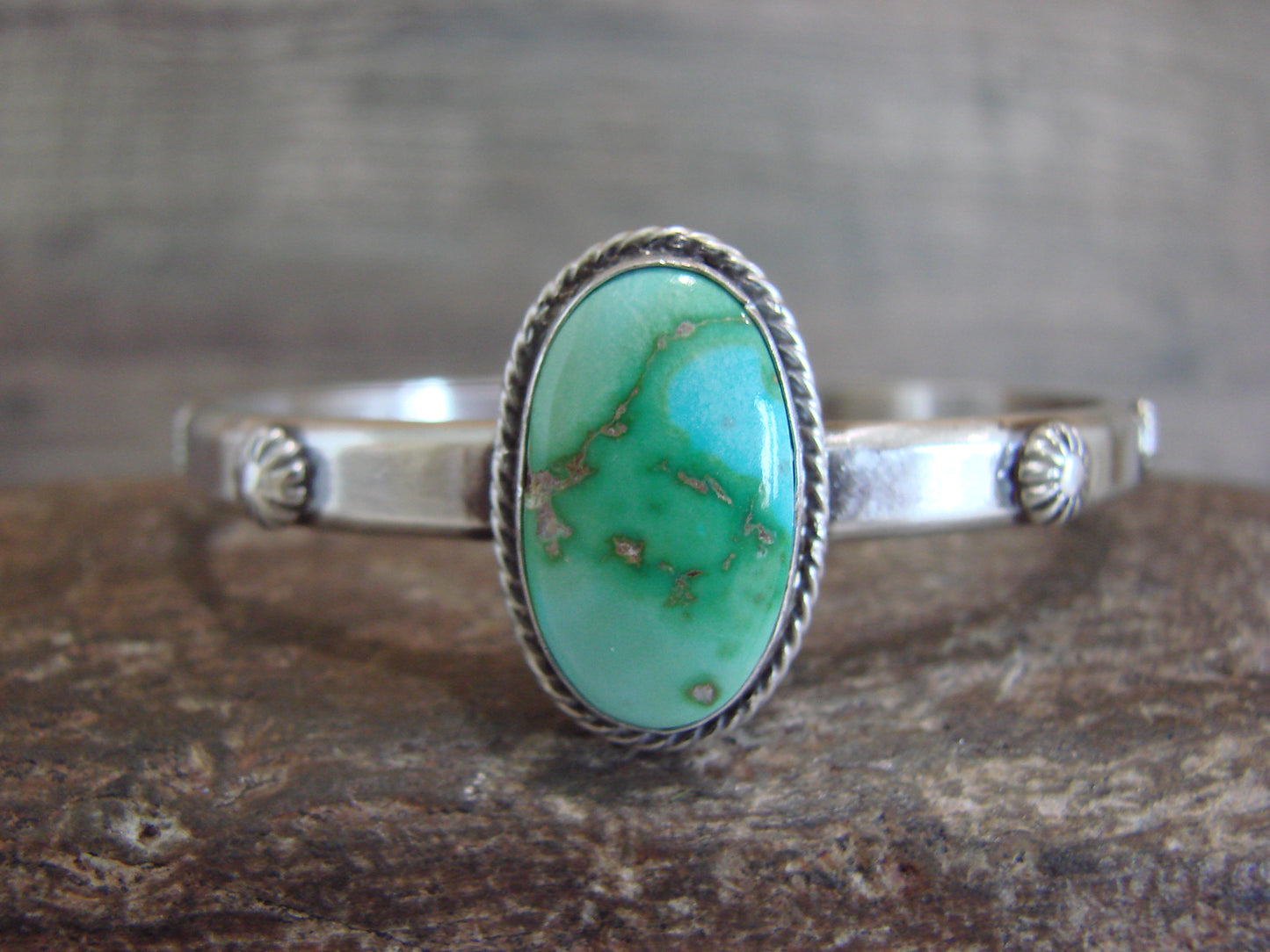 Native American Sterling Silver & Sonoran Turquoise Bracelet Signed SY
