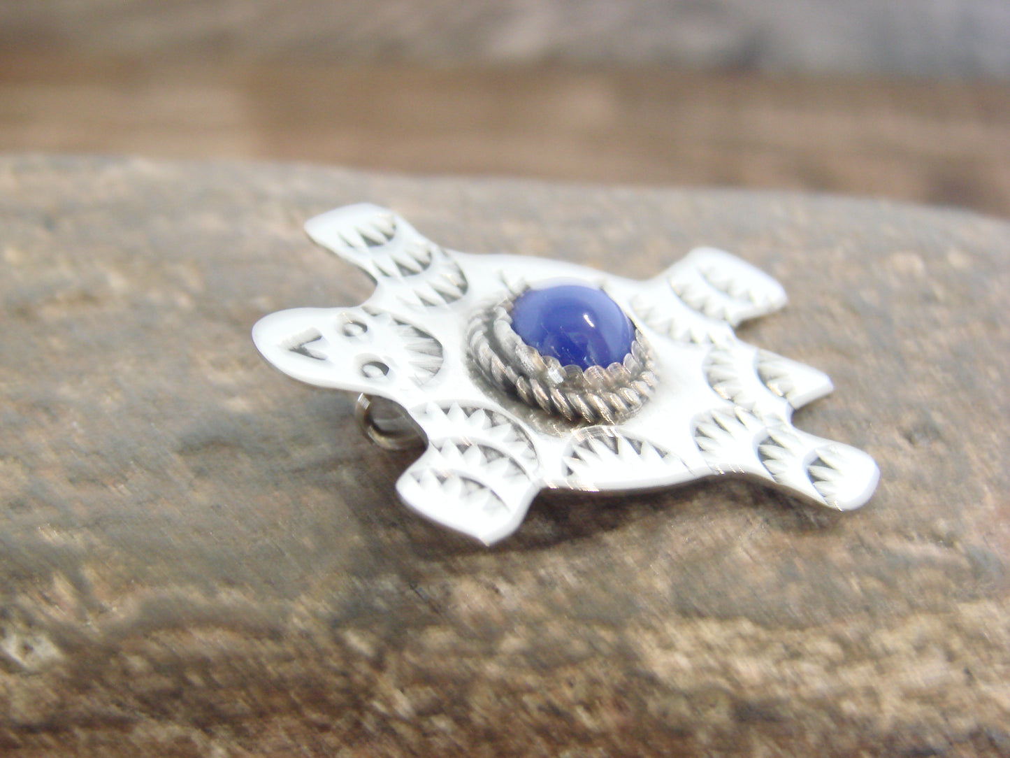 Native American Nickel Silver & Lapis Turtle Pendant - Cleveland