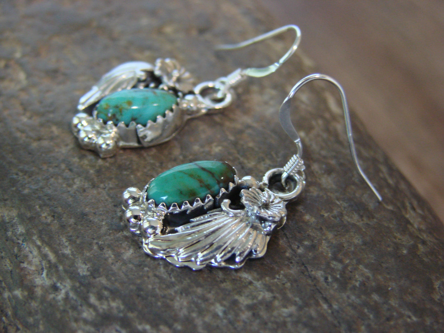 Native American Sterling Silver Turquoise Floral Earrings Dinetso