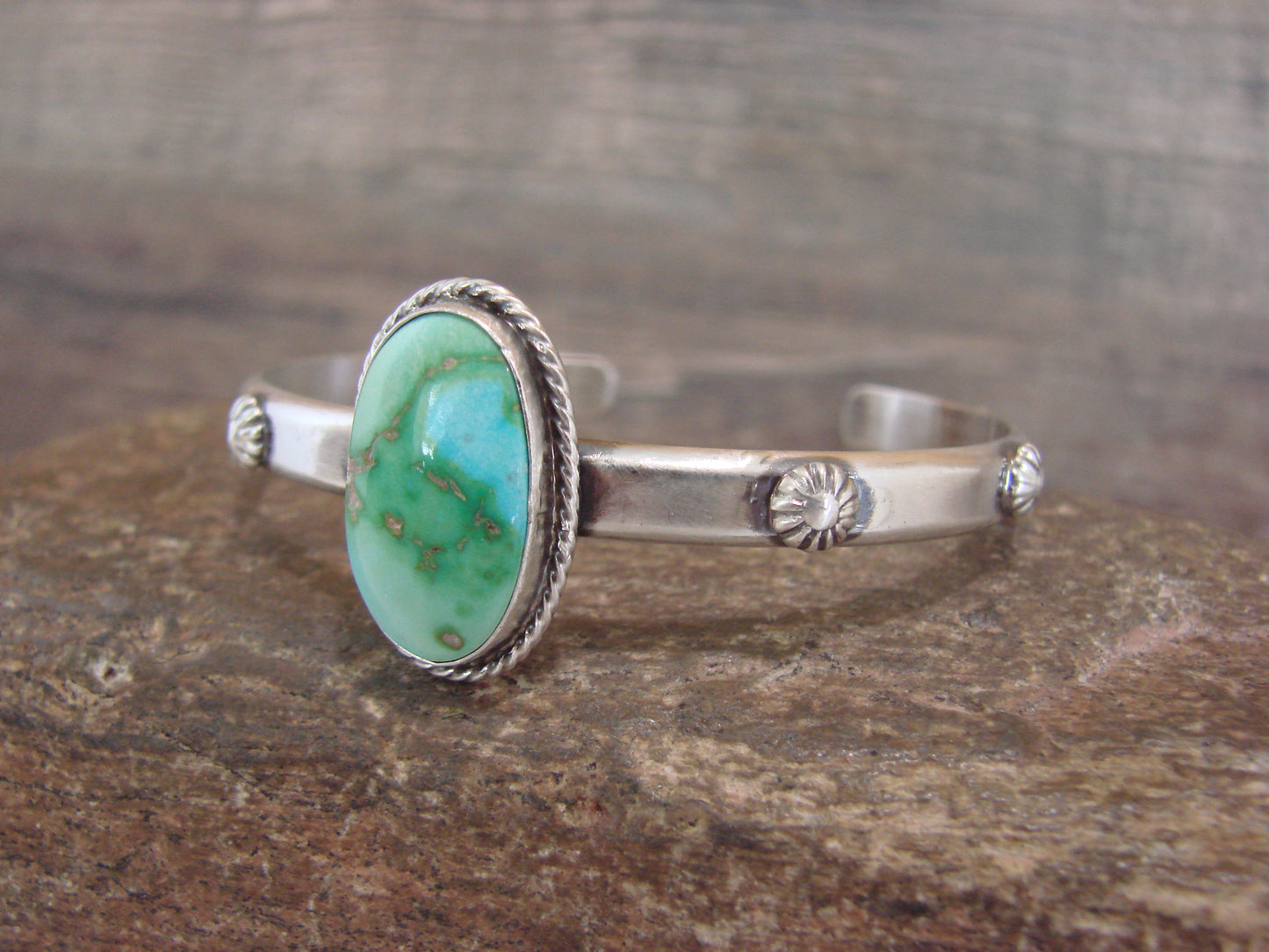Native American Sterling Silver & Sonoran Turquoise Bracelet Signed SY