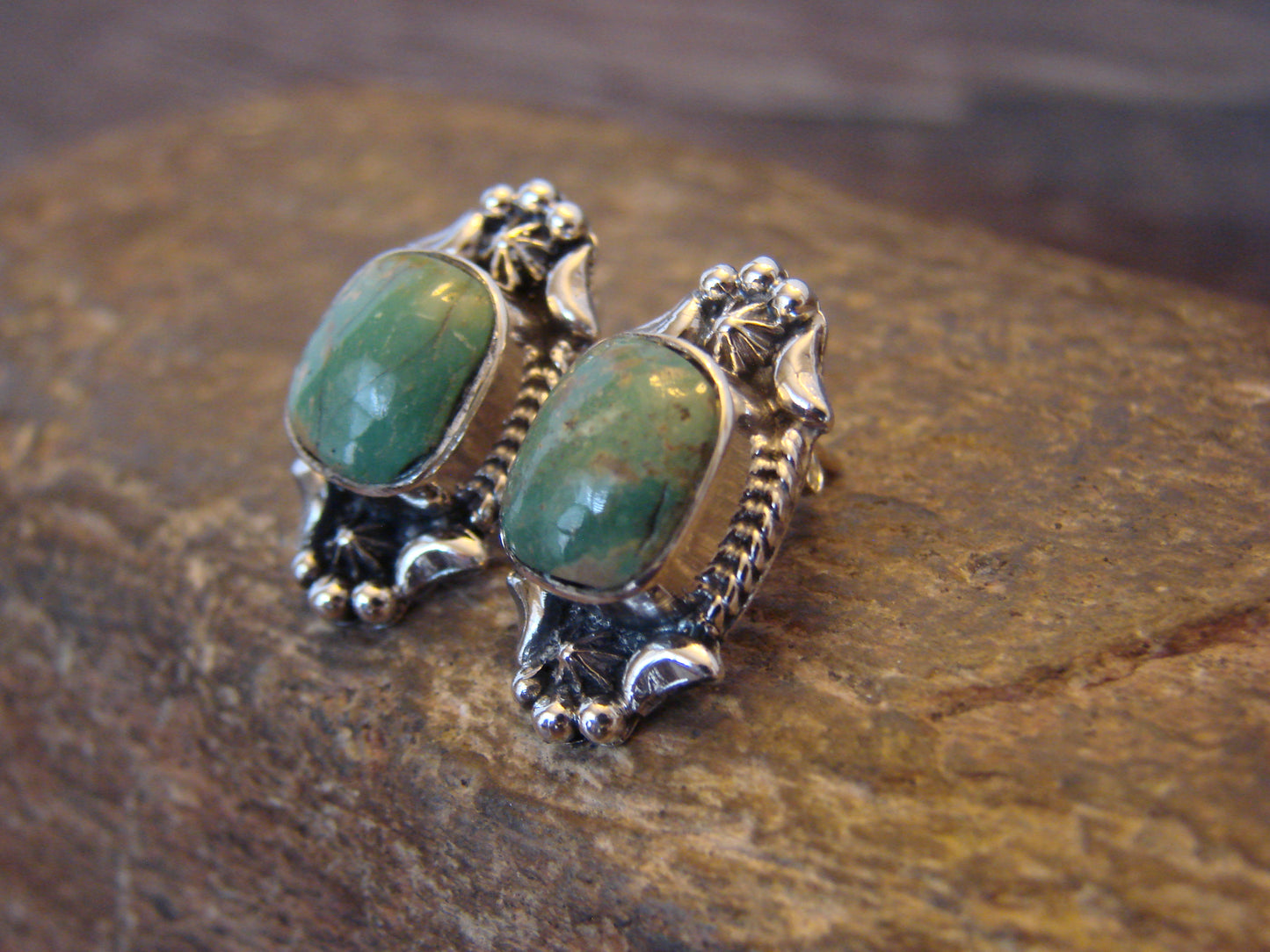 Native American Sterling Silver Sonoran Turquoise Post Earrings by McCarthy