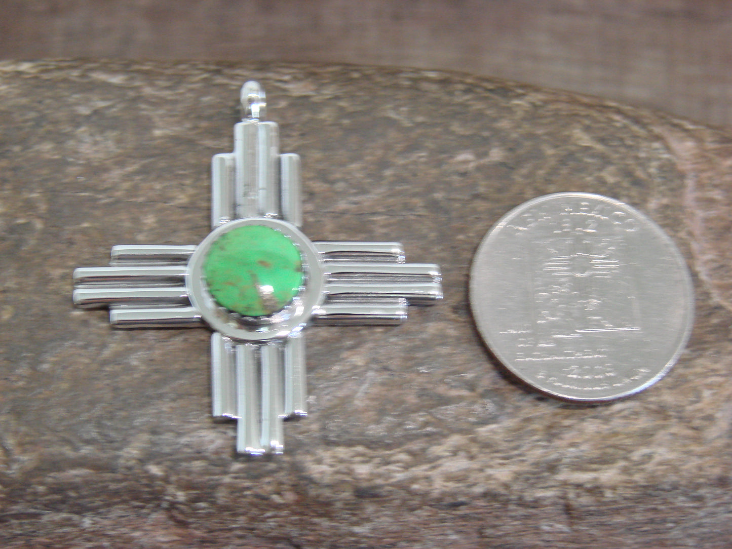 Native American Sterling Silver & Gaspeite Zia Symbol Pendant - Yazzie
