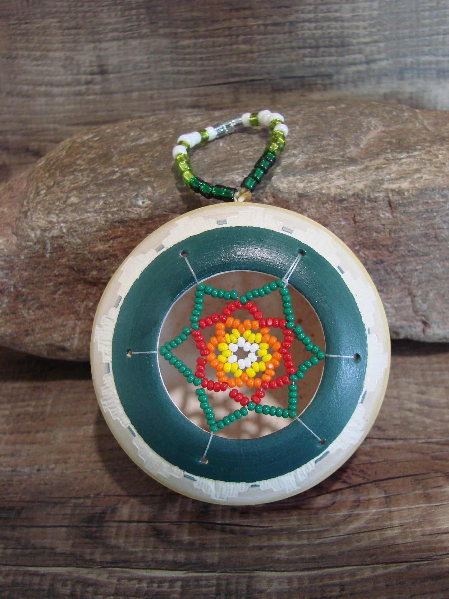Native American Hand Etched Beaded Dream Catcher Ornament - Benally