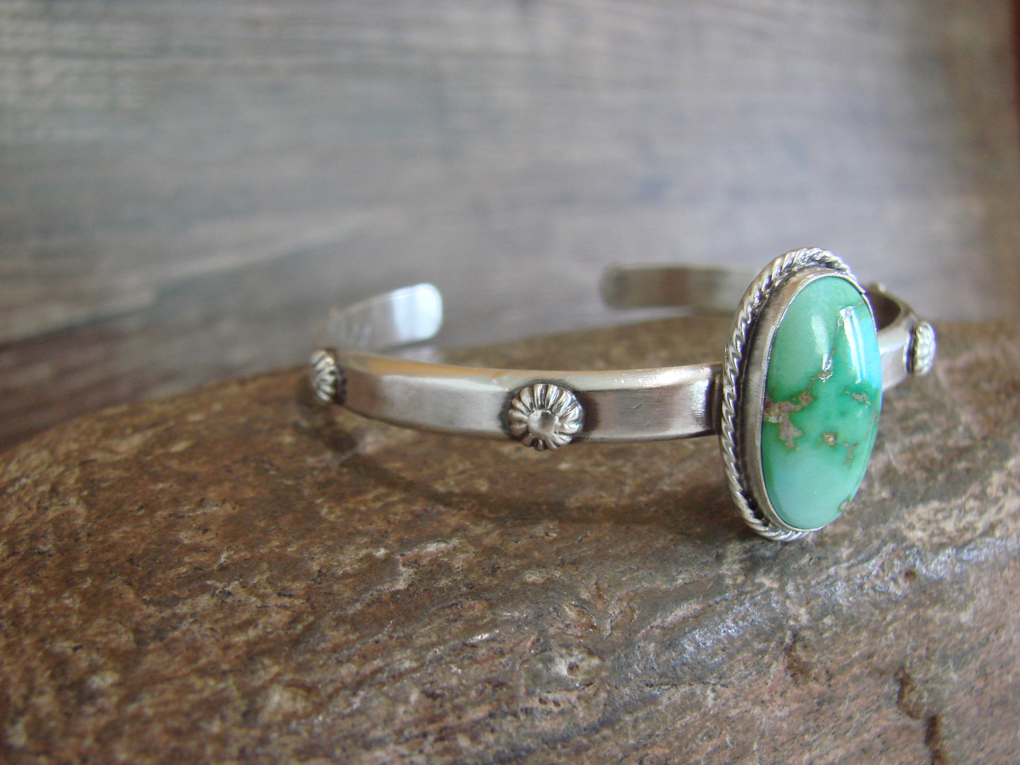 Native American Sterling Silver & Sonoran Turquoise Bracelet Signed SY