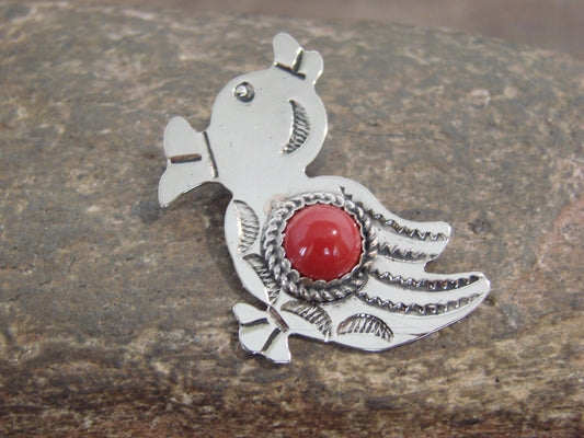 Native American Nickel Silver & Coral Duck Pendant - Cleveland