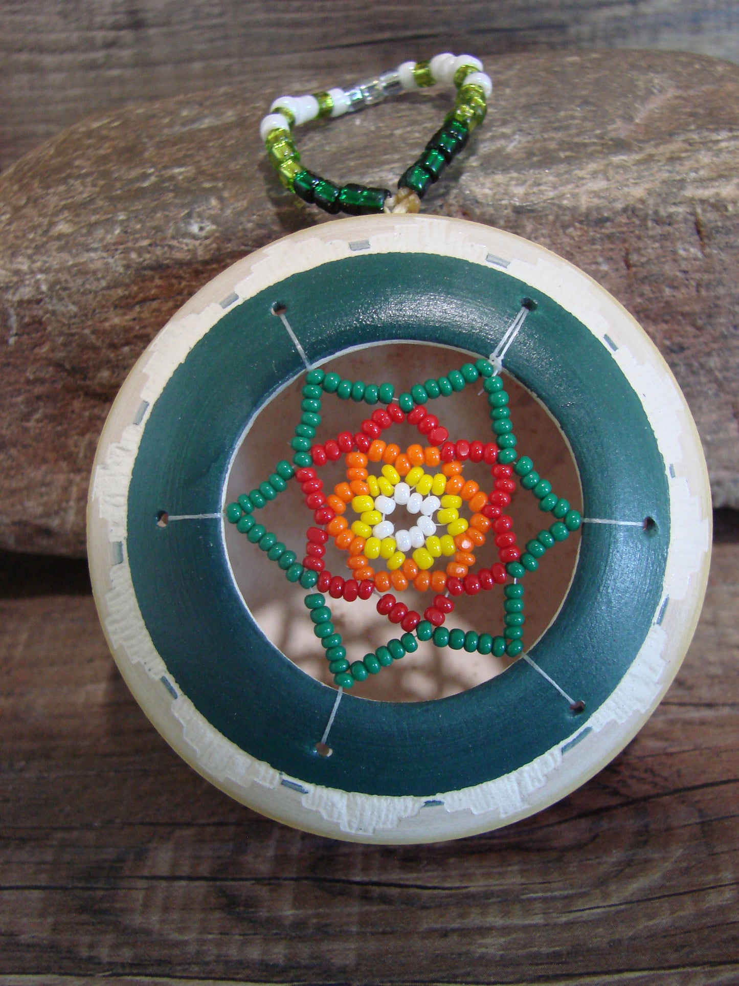 Native American Hand Etched Beaded Dream Catcher Ornament - Benally