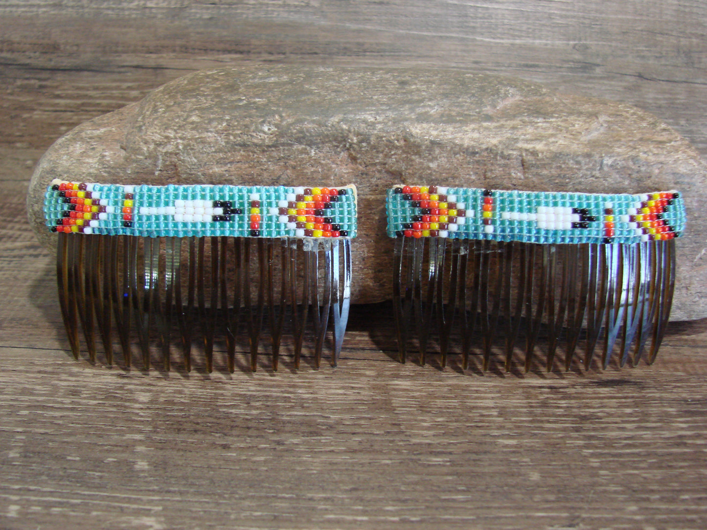 Native American Hand Beaded Hair Comb Set by Cleveland