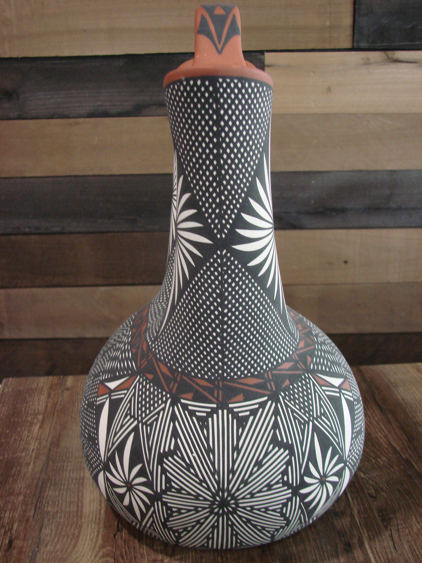 Native American Acoma Pueblo Fine Line Hand Painted Wedding Vase by Vallo